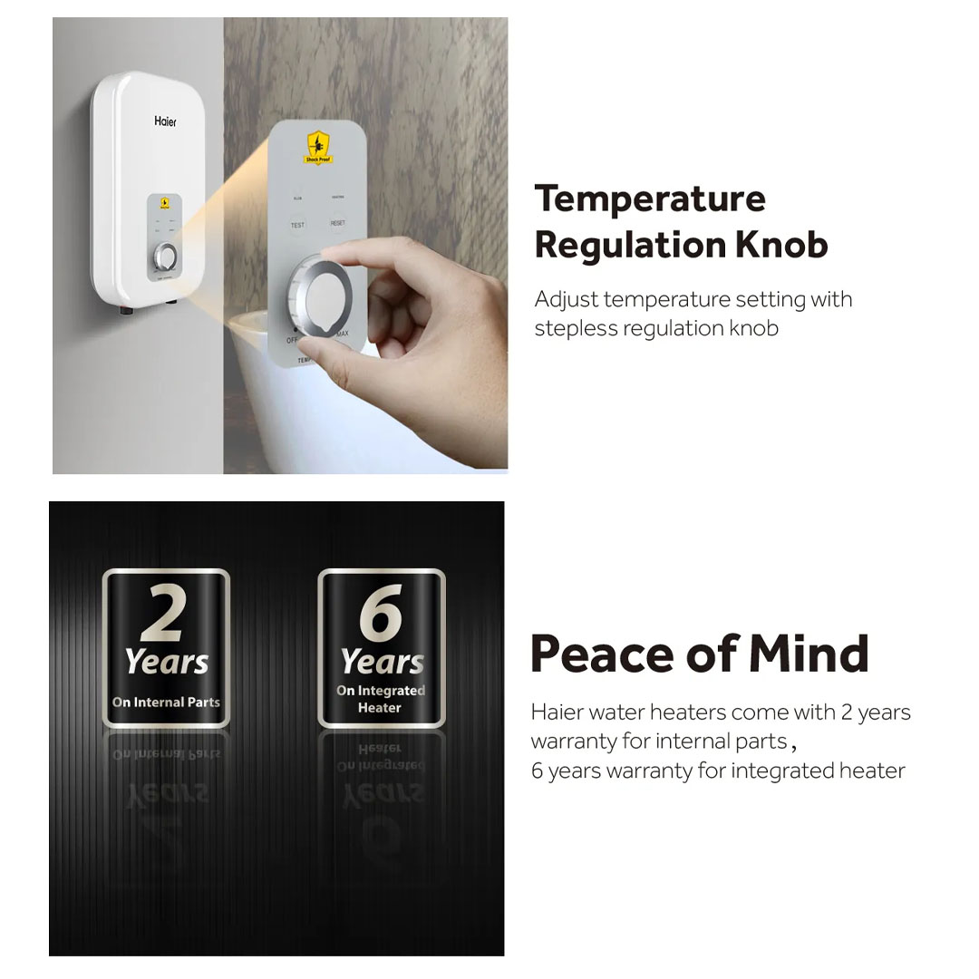 HAIER 3600W Non Pump Water Heater EI36L1(B)/EI36L1 | 3D Heating Technology | Dual Temperature Protection | Shockproof | Water Heater with 2 Year Warranty