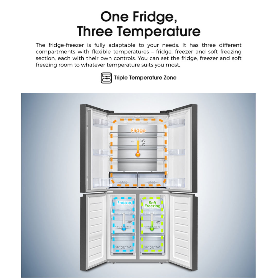 HISENSE 520L Four Doors Inverter Refrigerator RQ568N4ABU | Double Cooling | Metal-Tech Cooling | Led Lighting | Refrigerator with 3 Years Warranty