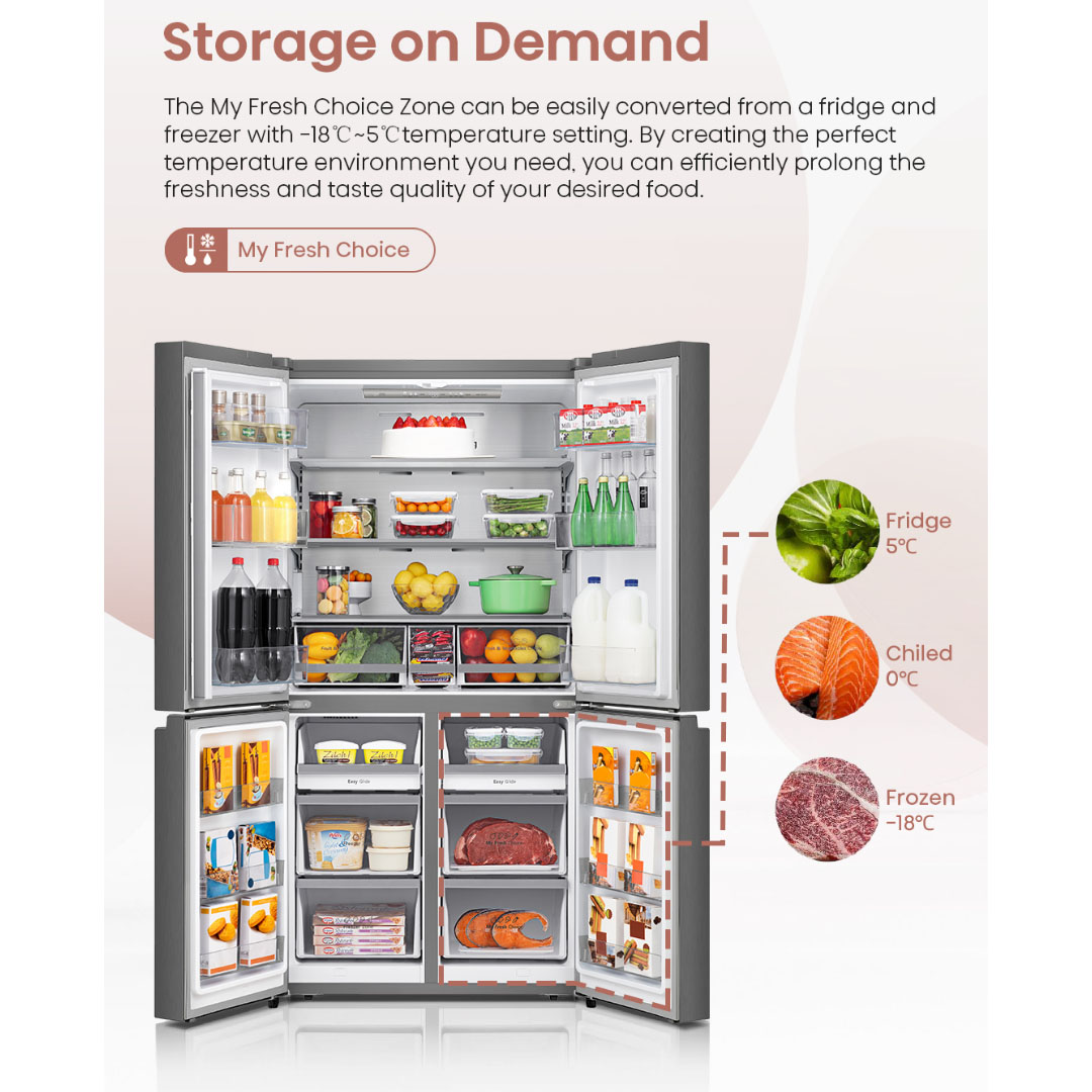 HISENSE 720L Four Doors Inverter Refrigerator RQ768N4AW-KU | Triple Zone | Metal-Tech Cooling | Metal Glide Drawer | Led Lighting | Refrigerator with 3 Years Warranty