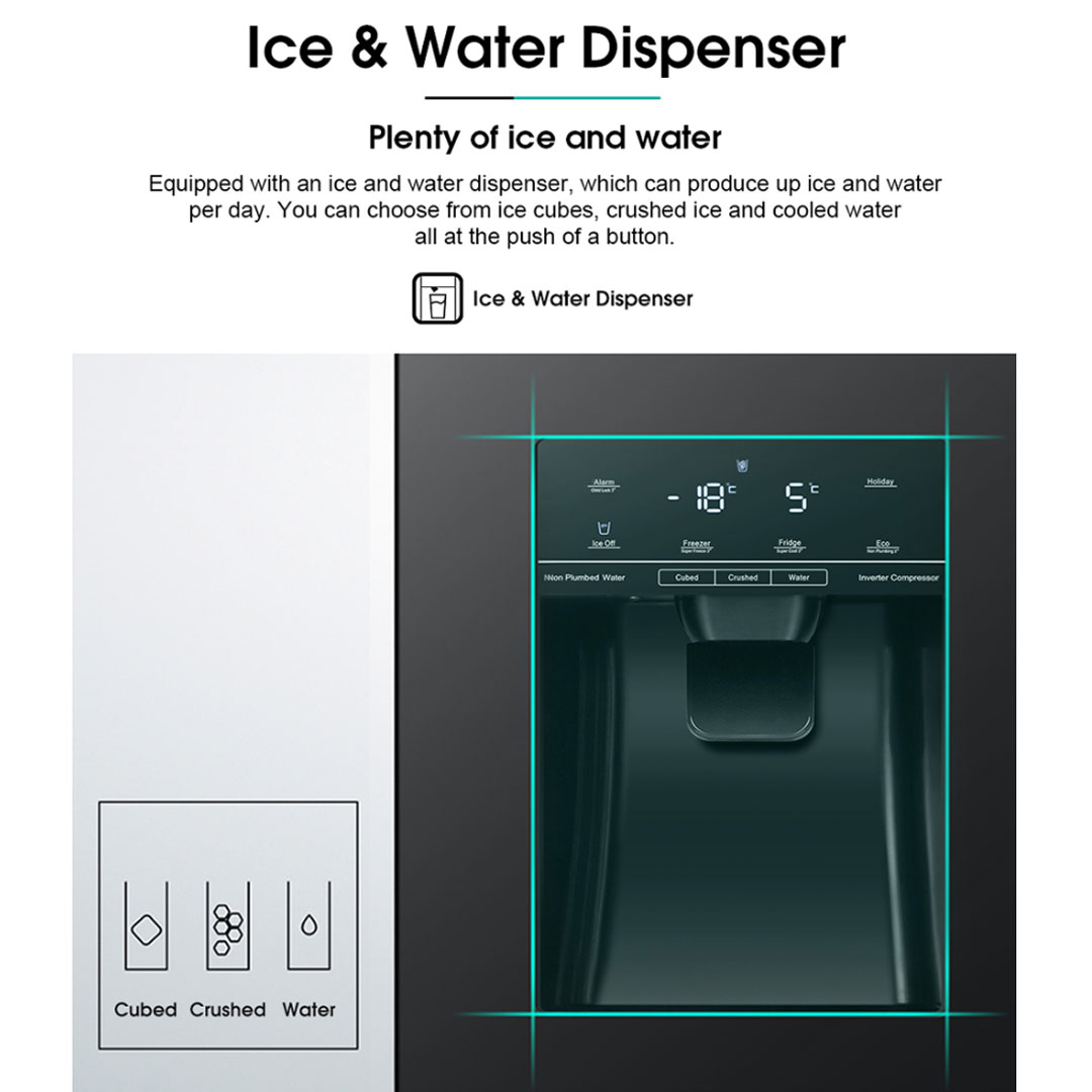 HISENSE 640L Side by Side Inverter Refrigerator  RS700N4AWBUI | Deodorizing Filter | Electronic Touch Control | Led Lighting | Refrigerator with 3 Years Warranty