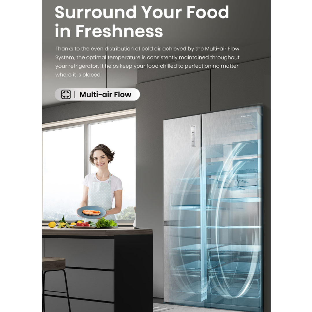 HISENSE 780L Side by Side Inverter Refrigerator RS868N4ASV | Deodorizing Filter | Electronic Touch Control | Led Lighting | Refrigerator with 3 Years Warranty
