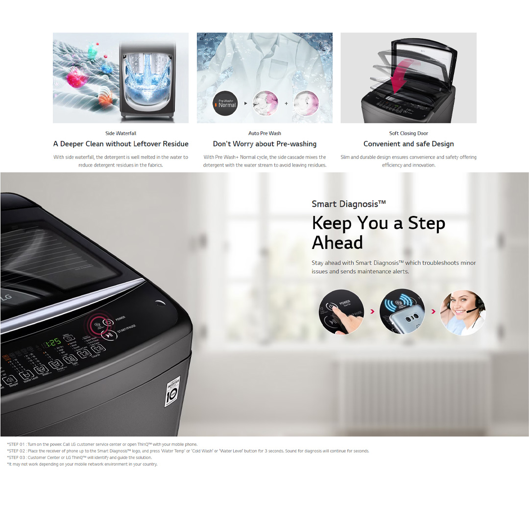 LG 13KG Top Load Washer with Smart Inverter Middle T2313VSABE | TurboDrum | Smart Diagnosis | Extra Clean | Quick Wash | Energy Saving | Load Washer with 1 Year Warranty