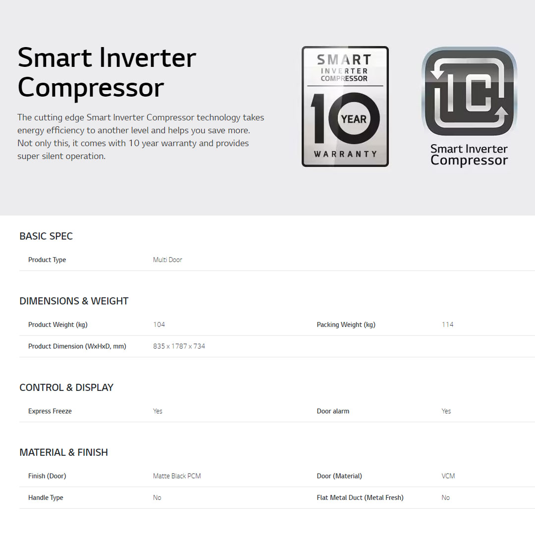 LG 530L Multi Doors Smart Inverter Refrigerator GC-B22FTQVB | LINEAR Cooling™ | Soft LED Panel Lighting | Fresh Zone | Refrigerator with 1 Year Warranty
