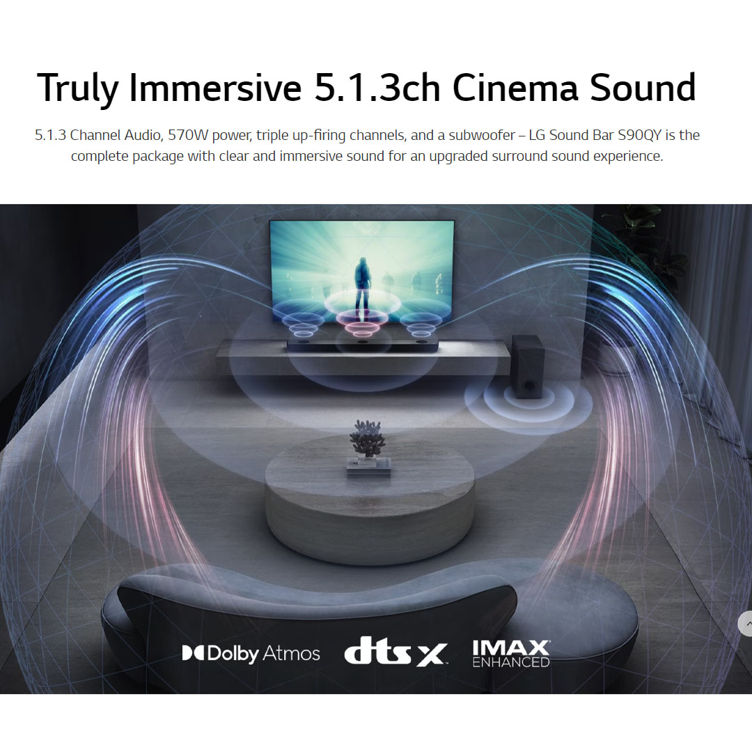 LG 570W Sound Bar with Dolby Atmos and IMAX Enhanced S90QY | AI Room Calibration | AI Sound Pro | High-Resolution Audio | Sound Bar with 1 Year Warranty