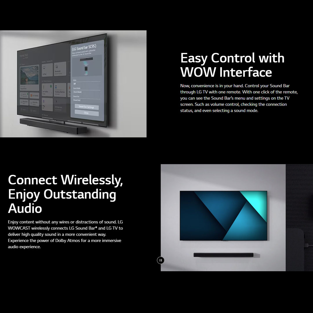 LG 400W Sound Bar with WOW Symphony SC9S | Dolby Atmos | Dolby Digital | Soundbar Mode Control | HDMI | Wi-Fi | Sound Bar with 2 Year Warranty