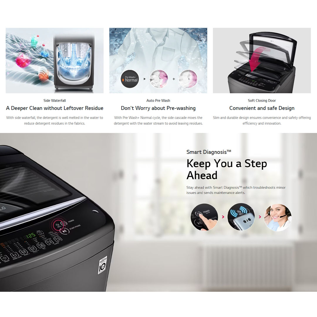 LG 16.5KG Top Load Smart Inverter Washing Machine Platinum T2516VSAJ | Smart Motion | TurboDrum | Punch+3 | Washing Machine with 1 Year Warranty