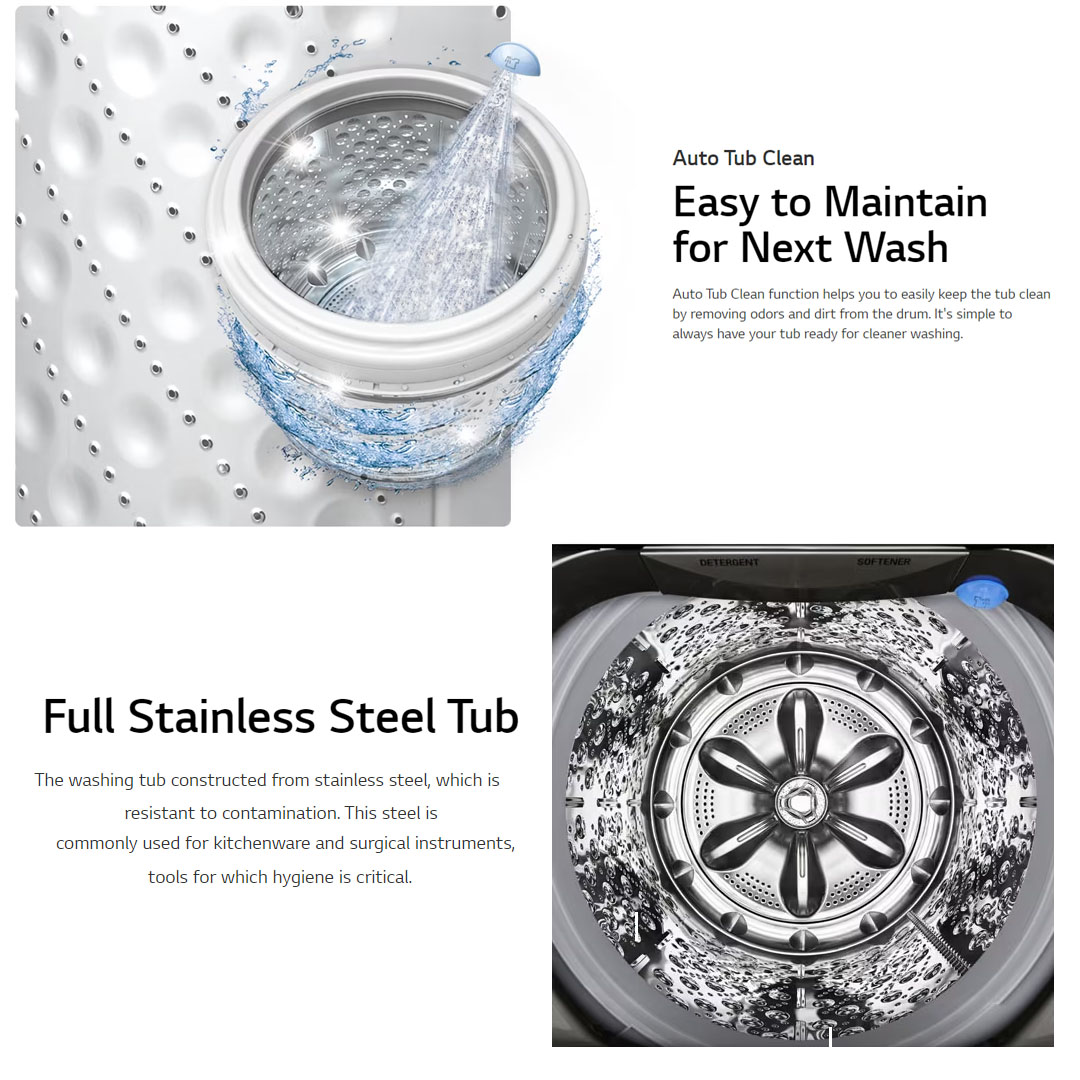 LG 13KG Top Load with Direct Drive Inverter Washing Machine TH2113DSAK | TurboWash3D™ | 6 Motion DD | Auto Tub Clean | Washing Machine with 1 Year Warranty