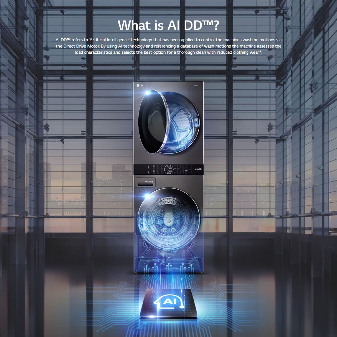 LG 21KG/16KG All-In-One Stacked Washer Dryer with AI Direct Drive WT2116SHB | Heat Pump Dryer | Smart Pairing | Safety Lock | Washer Dryer with 1 Year Warranty