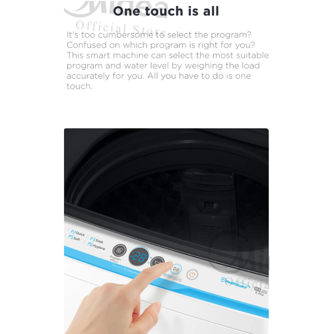 Midea 7.5KG Top Load Washing Machine MA100W75 | Lunar Dial | 15' Quick Wash | One-Touch Smart Wash | Auto Clean | Hygiene | Lint Filter | Washing Machine with 2 Year Warranty