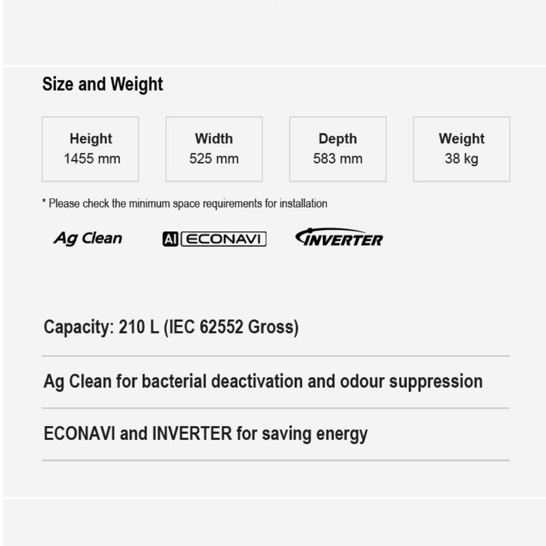 Panasonic 210L 2 Doors Top Mount Inverter Refrigerator with AI ECONAVI NR-BB211PK | Eat Healthier with Fresh,Clean Storage | Clean Air for Your Food | Stylish Linear Appearance | Refrigerator With 1 Year Warranty