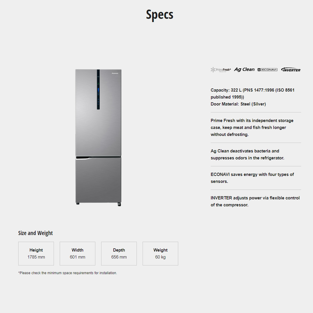 Panasonic 358L 2 Doors Top Mount Inverter Refrigerator with AI ECONAVI  NR-BC360XS | Prime Fresh+ Keeps Food Fresh with Faster Soft Freezing | Cook Healthy Meals Every Day with Prime Fresh+ | Anti-bacterial Effect | Refrigerator With 1 Year Warranty