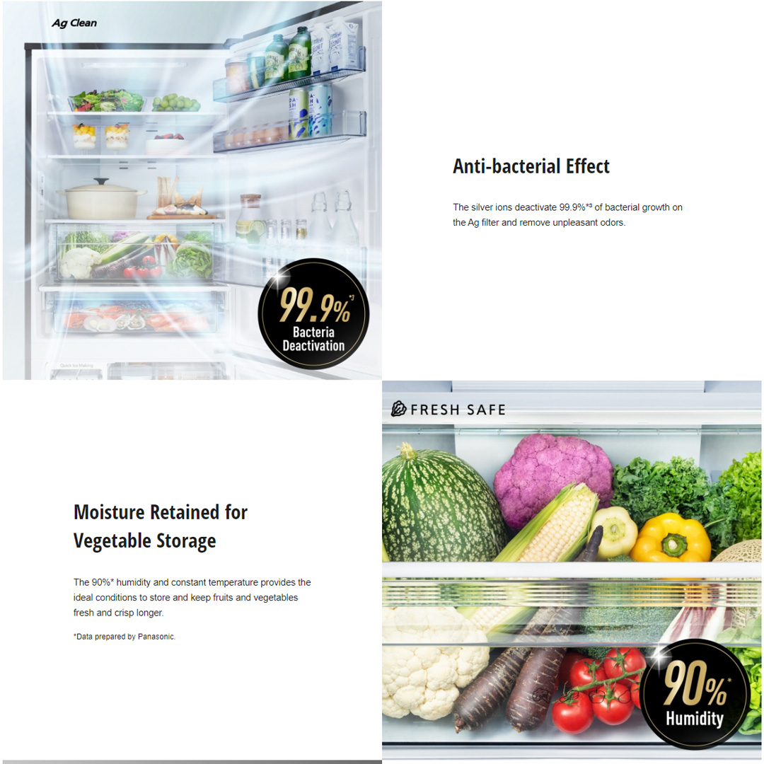 Panasonic 465L 2 Doors Bottom Mount Inverter Refrigerator with AI ECONAVI NR-BX471WGK | Faster Soft Freezing Keeps Food Fresh with Prime Fresh | Anti-bacterial Effect | Moisture Retained for Vegetable Storage | Refrigerator With 1 Year Warranty