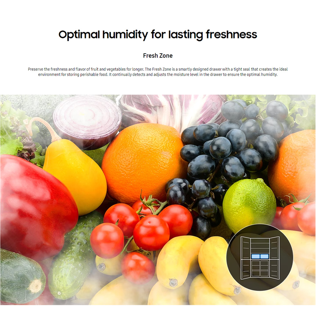 SAMSUNG 511L Multi Doors Digital Inverter Refrigerator with Twin Cooling Plus RF48A4000B4/ME | Twin Cooling Plus | Power Cool | Power Freeze | Fresh Zone | Refrigerator with 1 Year Warranty