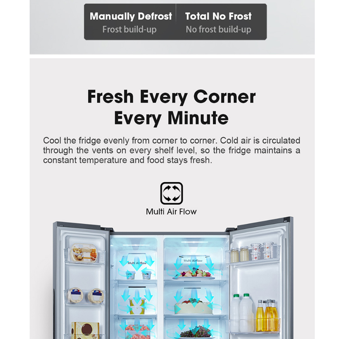 HISENSE 620L Side by Side Inverter Refrigerator RS666N4ACNIV |  Digital Sensor | Double Cooling | Deodorizing Filter | Electronic Touch Control | Multi-Air Flow | Refrigerator with 3 Year Warranty