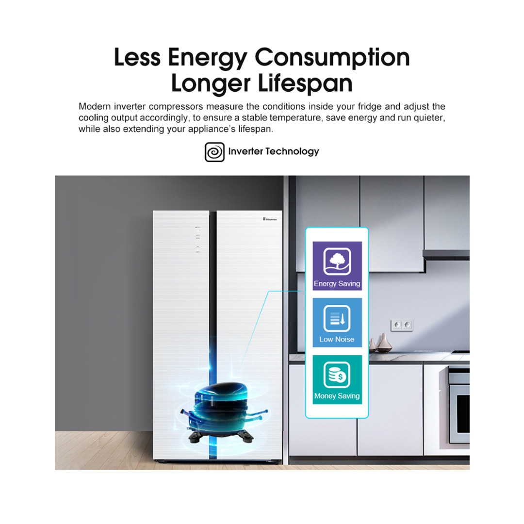 HISENSE 620L Side by Side Inverter Refrigerator RS688N4AWU | Digital Sensor | Double Cooling | Deodorizing Filter | Electronic Touch Control | Multi-Air Flow | Refrigerator with 3 Year Warranty