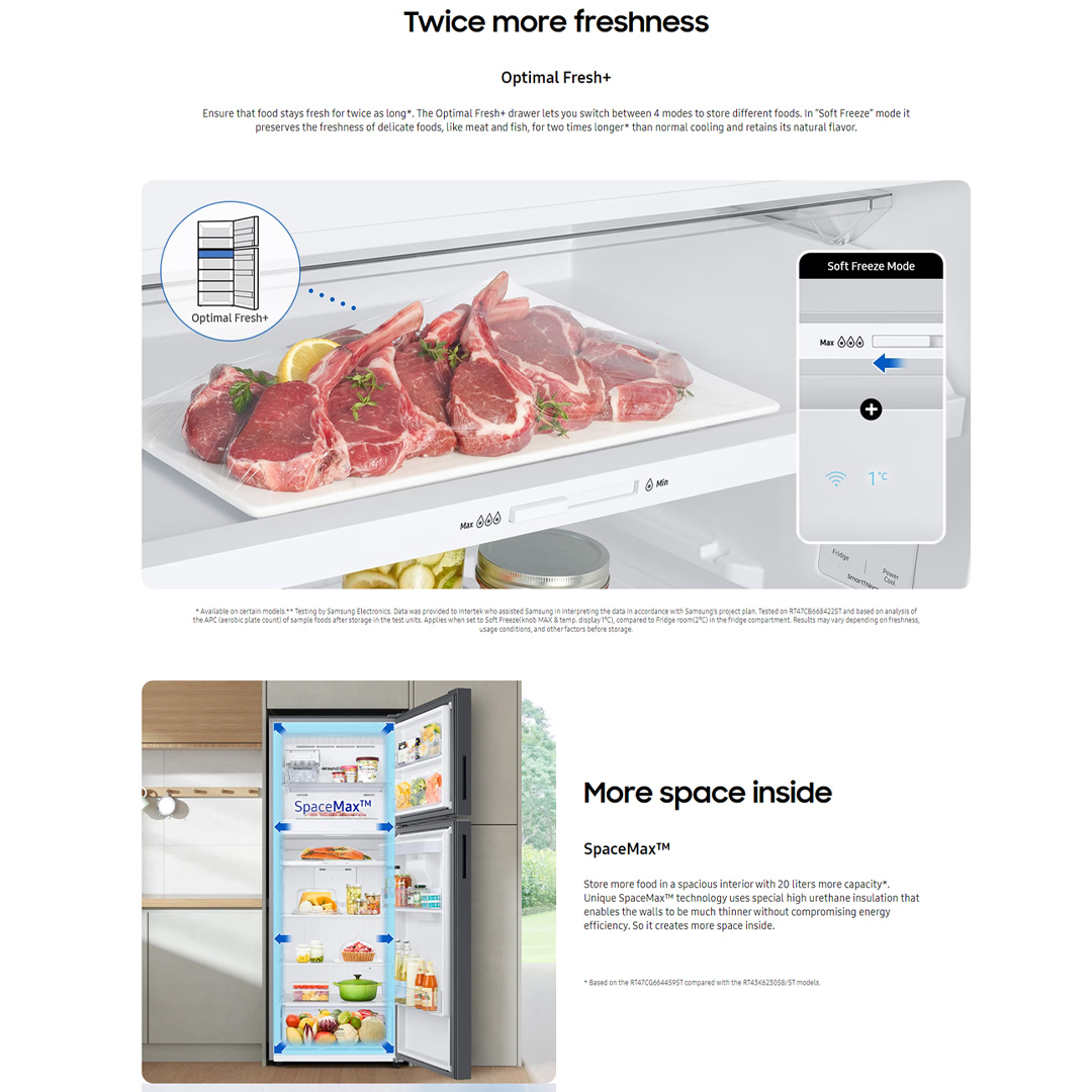 SAMSUNG 476L 2 Doors Bespoke Top Mount Digital Inverter Refrigerator with Optimal Fresh RT47CB664422ME | SpaceMax™ | All-Around Cooling | Multi Flow | Optimal Fresh Zone | Refrigerator with 1 Year Warranty
