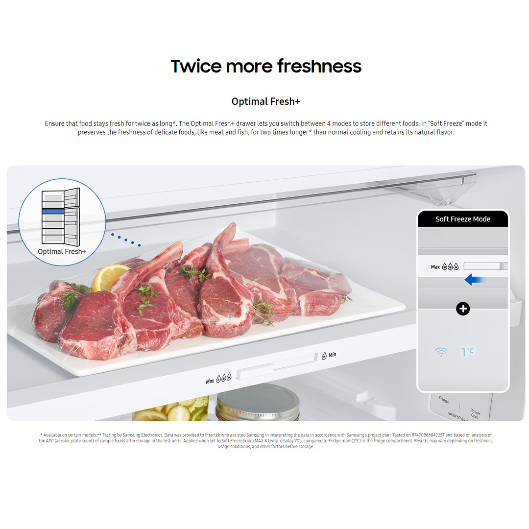 SAMSUNG 476L 2 Doors Bespoke Top Mount Digital Inverter Refrigerator with Optimal Fresh RT47CB66448JME | SpaceMax™ | All-Around Cooling | Multi Flow | Optimal Fresh Zone | Refrigerator with 1 Year Warranty
