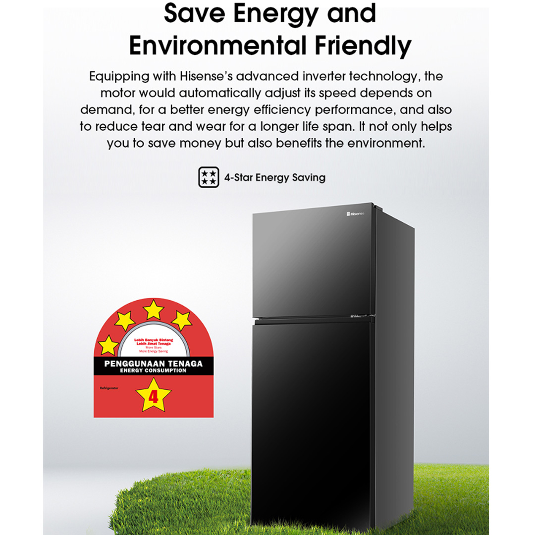 HISENSE 500L 2 Doors Top Mount Durable Inverter Refrigerator RT549N4ABU | Multi Air Flow | Deodorizing Filter | Moisture Fresh Crisper | Durable Inverter | LED Lighting | Removable Twist Ice Maker | Refrigerator with 3 Year Warranty