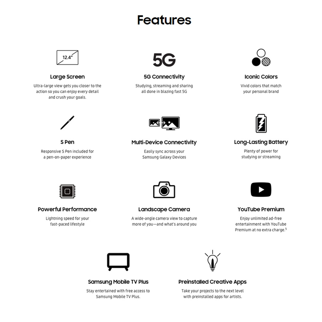 SAMSUNG Galaxy Tab S7 FE | 4GB+64GB / 6GB+128GB | 12.4" TFT Display | Android 11 | 10090 mAh Battery | Tablet with 1 Year Warranty