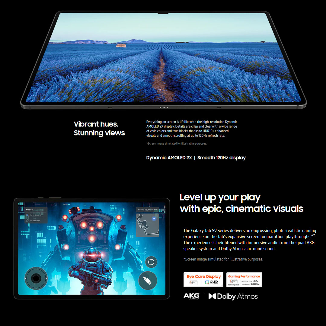 (Pre-Order From 26 Jul - 17 Aug 2023) SAMSUNG Galaxy Tab S9 Wi-Fi | 8GB+128GB/12GB+256GB | 11.0" AMOLED 2X Display | 8400mAh Battery | 13MP Main Camera | Tablet with 1 Year Warranty