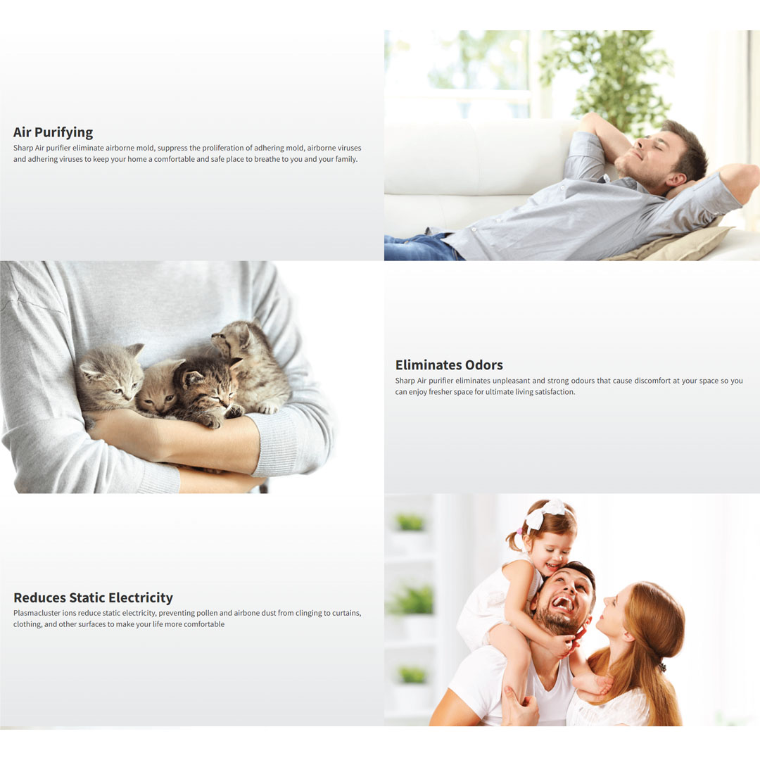 Sharp  62m² AIoT Plasmacluster Technology Air Purifier FPJ80LH | Coverage Area is 62m² | Inverter Operation | Child Lock | Auto Restart | Timer | Eliminates Odors | Remote Control | Air Purifying | Air Purifiers with 1 Year Warranty