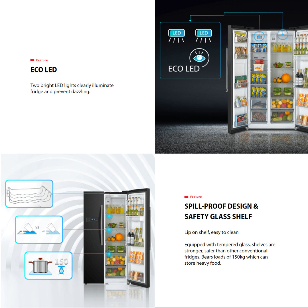 TOSHIBA 591L Side by Side Dual Inverter Refrigerator GR-RS682WE-PMY(06) | Dual Inverter | Ice Maker | Quick Cooling Air | Pure BIO | Multi-Air Flow | Cool Water Dispenser | Alloy Cooling | Eco LED Light | Refrigerators with 1 Year Warranty