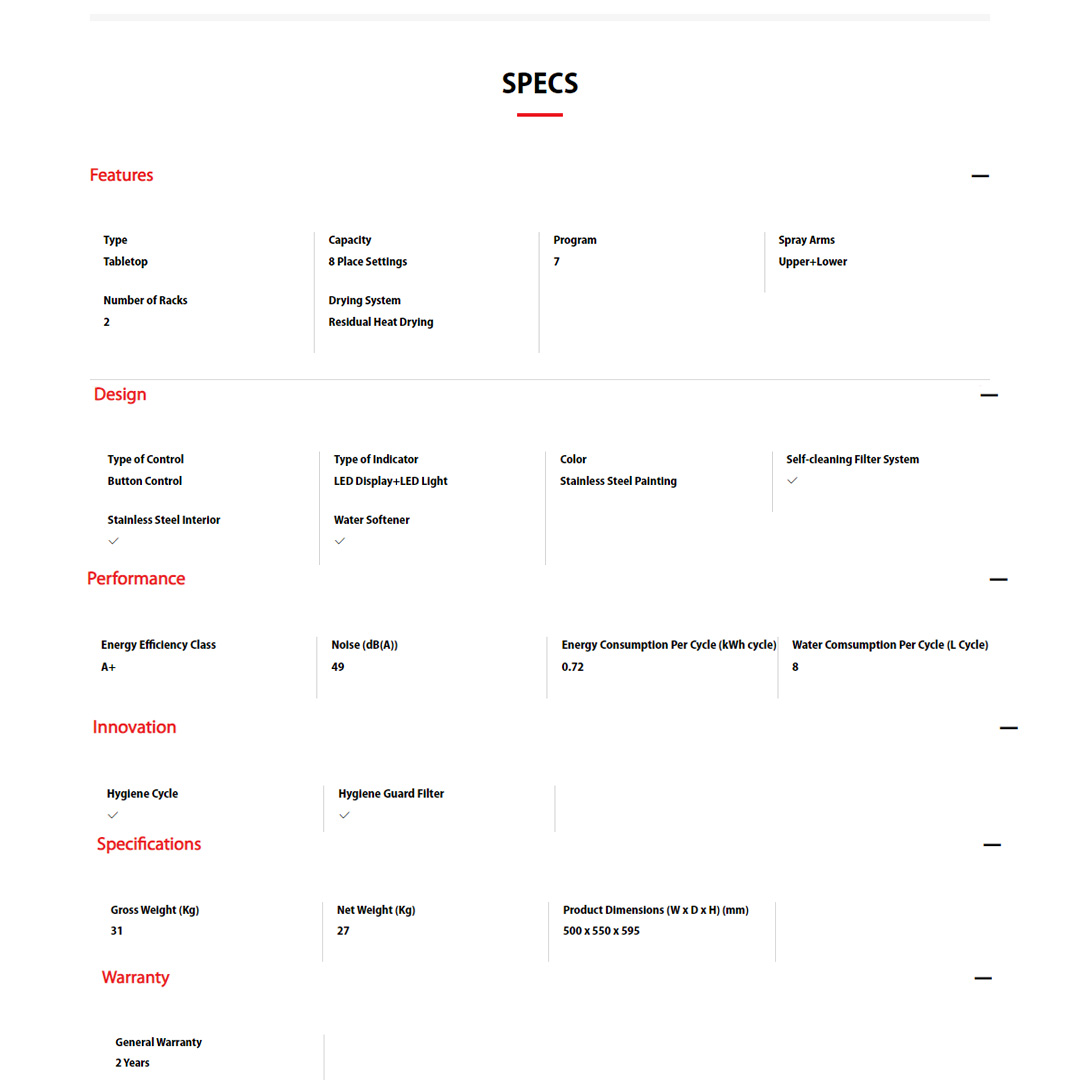 TOSHIBA 8 Place Setting Standing Dishwasher DW-08T1(S)-MY | Self Cleaning For Easy Maintenance | LED Display Panel | Standing Dishwasher with 1 Year Warranty