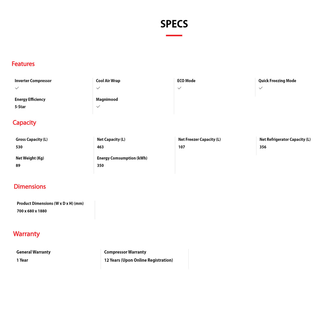 Toshiba 530L 2 Doors Top Mount AirFall Origin Inverter Refrigerator GR-RT624WE-PMY(06) | Pure Bio | Humidity Control | Electric Control | Cooling Zone | Origin Inverter | AirFALL Cooling | Refrigerator with 1 Year Warranty