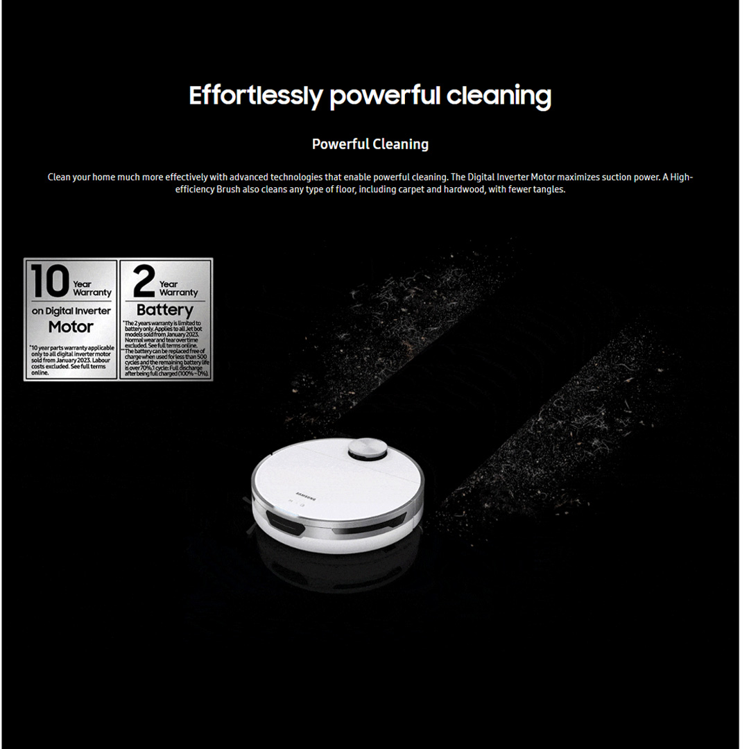 SAMSUNG 60W Jet Bot AI Vacuum Cleaner Misty VR30T85513W/ME | LiDAR Sensor | Clean Station | High-efficiency Brush | Vacuum with 1 Year Warranty
