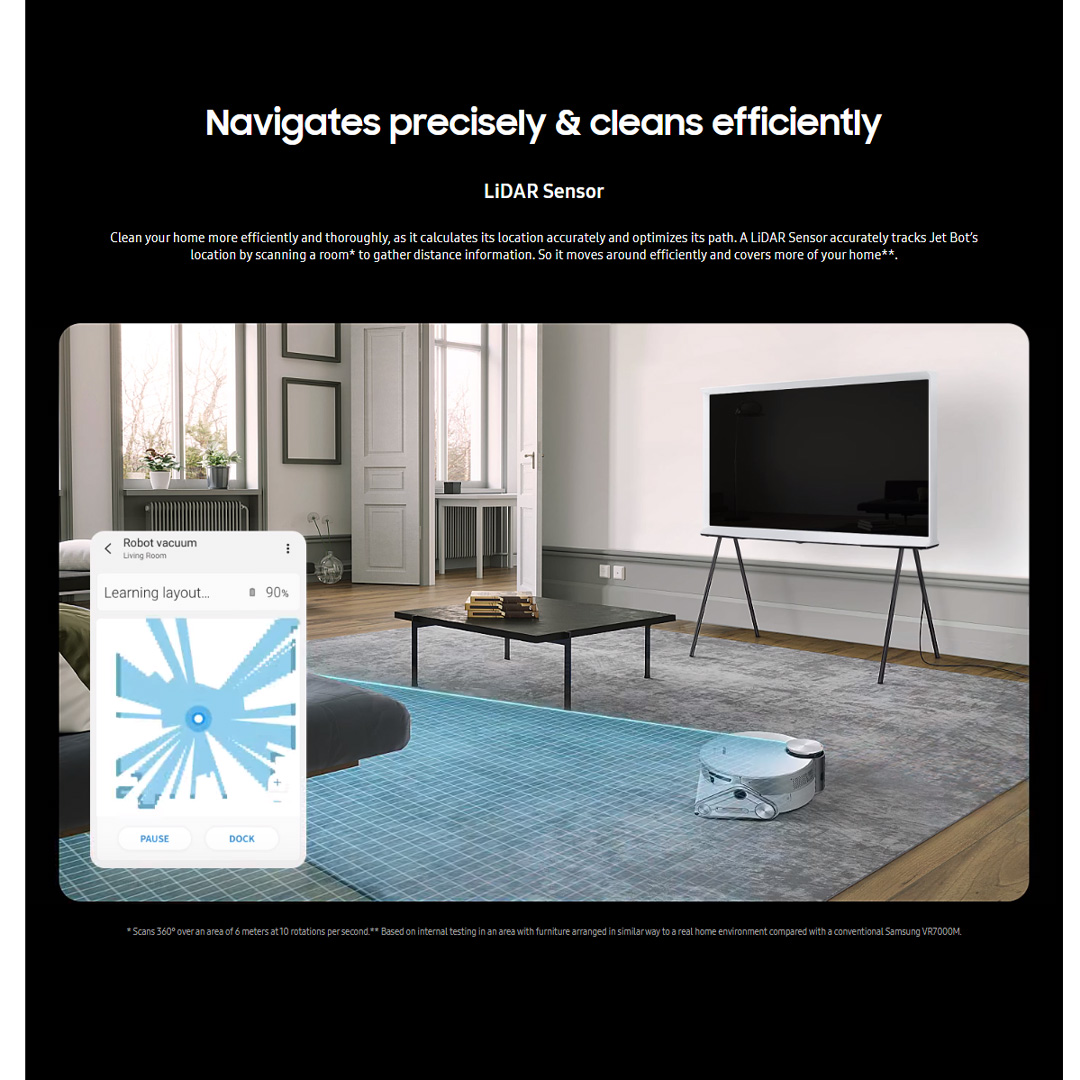 SAMSUNG 170W Jet Bot AI + Vacuum Cleaner VR50T95735W/ME | Jet AI Object Recognition | Clean Station | Powerful Cleaning | Vacuum with 1 Year Warranty