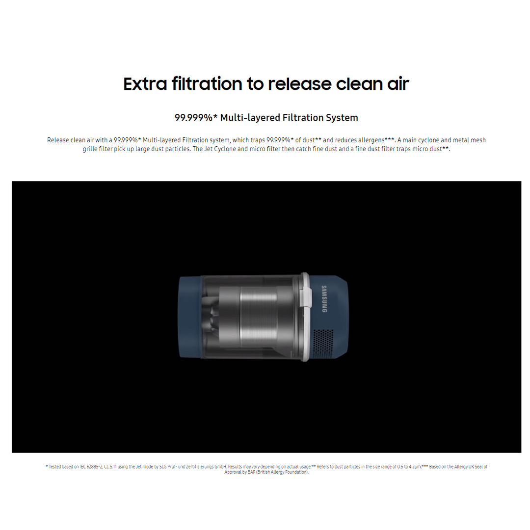 SAMSUNG 580W Bespoke Jet Cordless Vacuum Cleaner VS20A958F3B/ME | HexaJet Motor™ | Jet Cyclone | Removable and Longer-lasting Battery | Vacuum with 1 Year Warranty