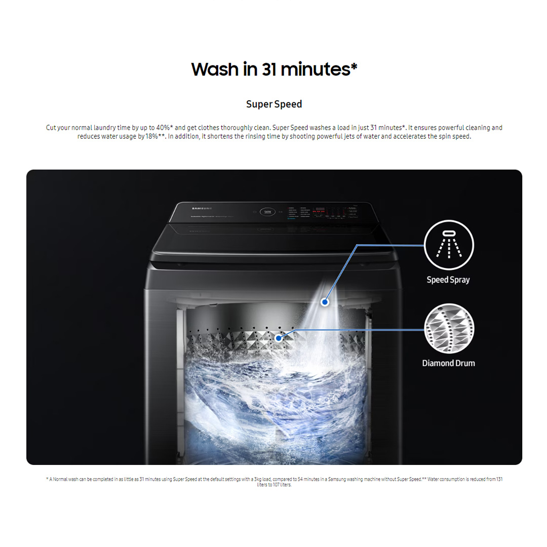 SAMSUNG 19KG Top Load Digital Inverter Washing Machine with Ecobubble WA19CG6886BVFQ | Hygiene Steam | Super Speed | Magic Filter | VRT Technology | Washing Machine with 1 Year Warranty