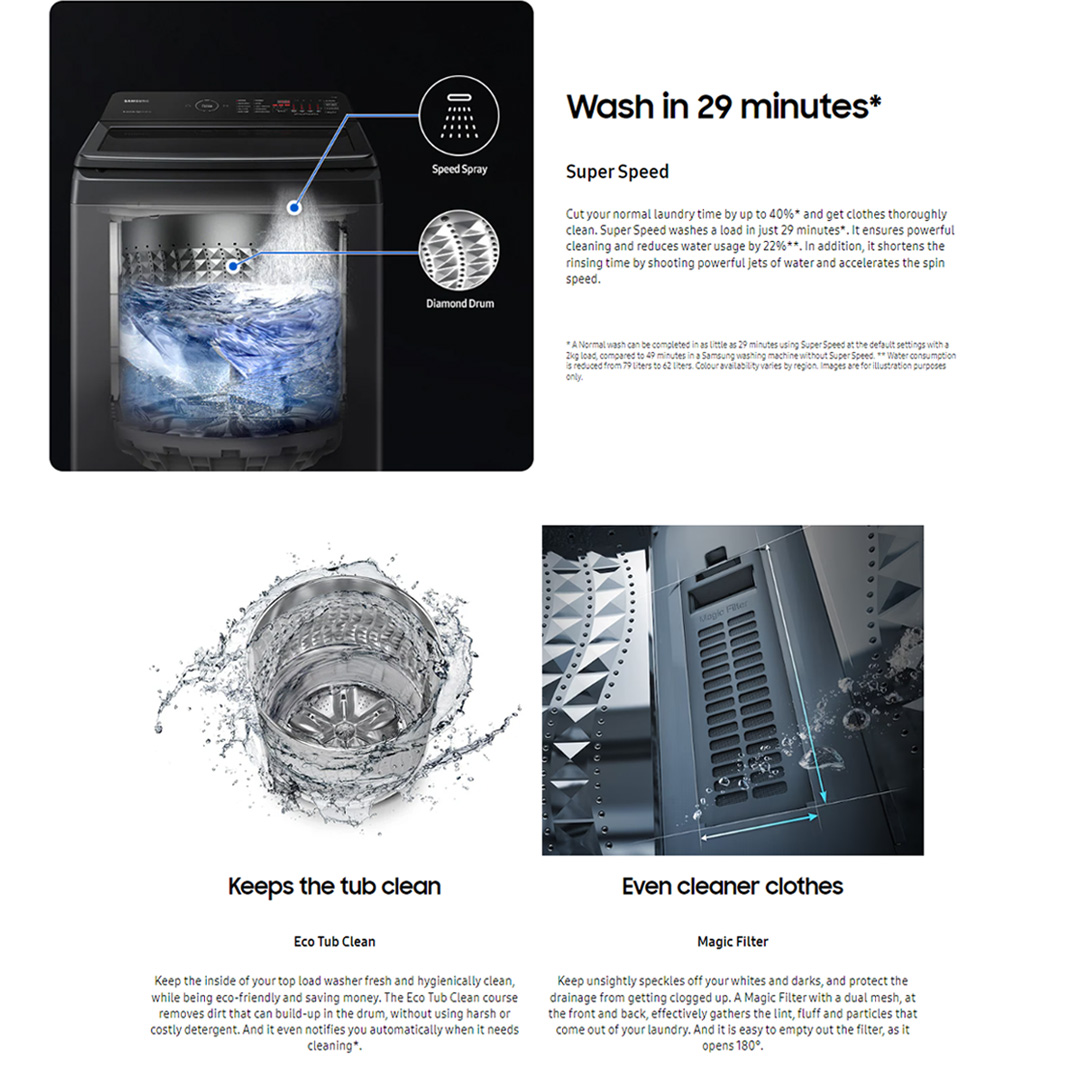 SAMSUNG 8KG Top Load Digital Inverter Washing Machine with Ecobubble WA80CG4545BYFQ  | Dual Storm™ | Super Speed | Magic Filter | VRT Technology | Washing Machine With 1 Year Warranty