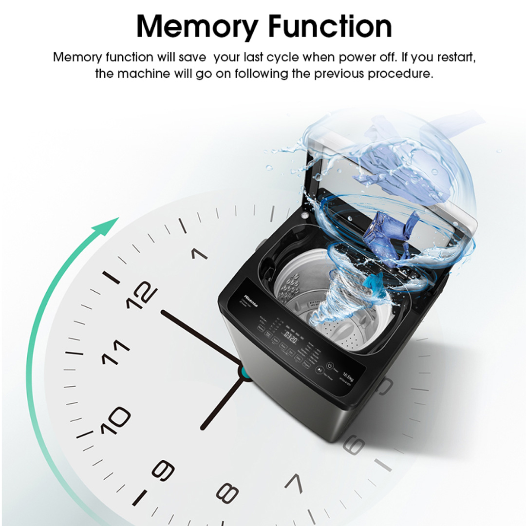 HISENSE 10.5KG Top Load DD Inverter Washing Machine WT5J1013DT | Tub Clean | Delay End | Memory Function | Soak Function | Powerful Waterfall | Mega Capacity | Bubble Clean | Extra Soft | Double Magic Filter | Washing Machine with 2 Year Warranty