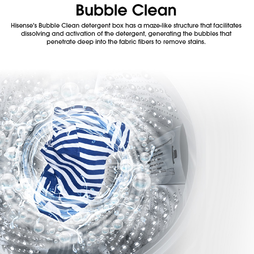 HISENSE 10.5KG Top Load Washing Machine with HIJAB Mode WTJA1101T | Bubble Clean | Soft-Close Tempered Glass | Air Dry | Delicates Mode | Double Magic Filter | Tub Clean | Double Water Flow | Washing Machine with 2 Year Warranty