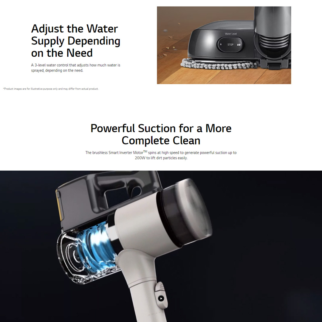 LG 590W CordZero A9Komp with All-in-One Tower Vacuum-Mop A9T-Max | Smart Inverter Motor | 5 step Filtration | Dual Battery Packs | Stick Vacuum with 2 Year Warranty