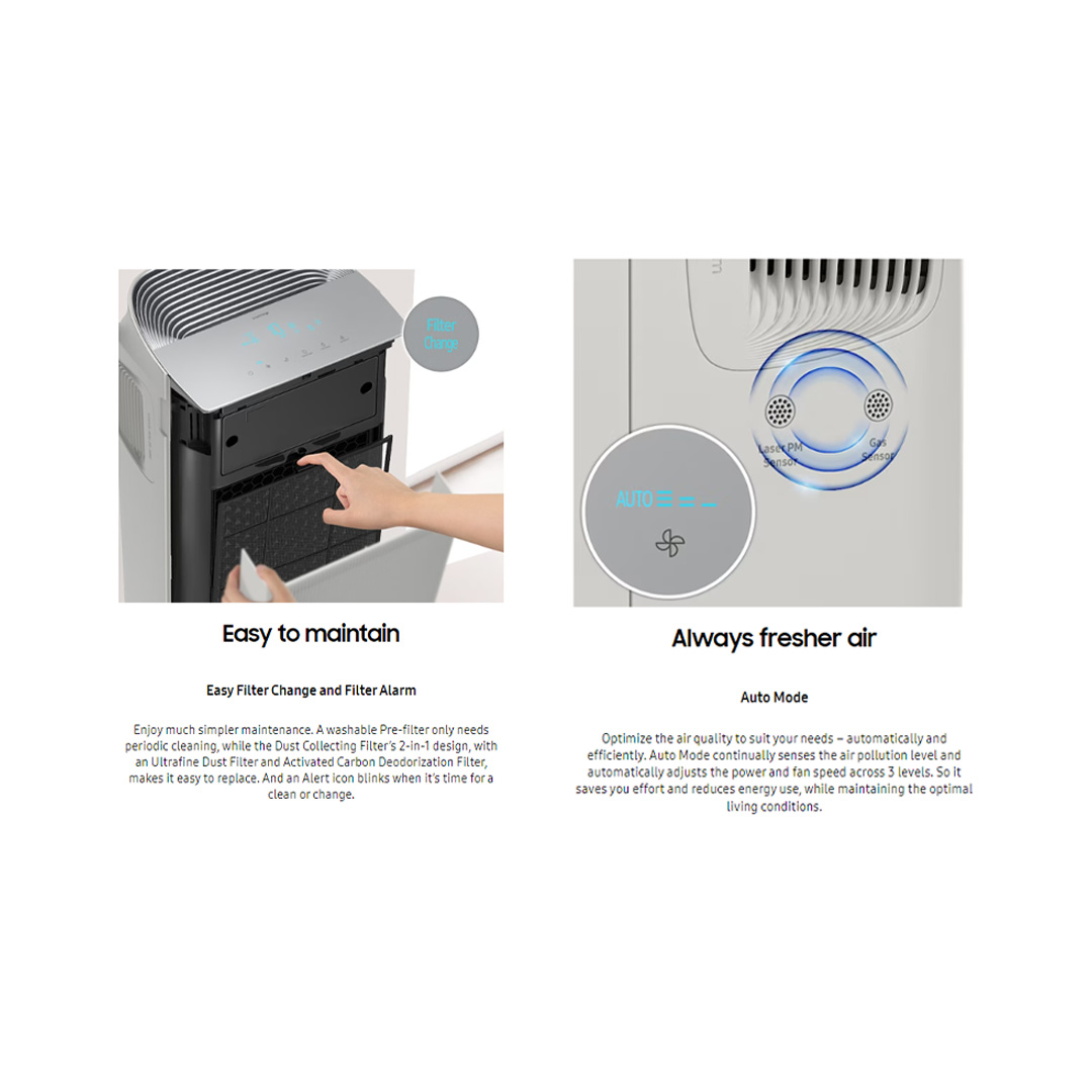 SAMSUNG 60m²/min Smart Air Purifier  AX46BG5000GSME | Removes Ultrafine Dust | Reduces Bacteria | Pure Air Everywhere | SmartThings | Easy to Maintain | Air Purifier with with 1 Year Warranty