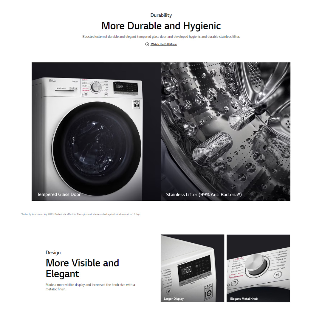 LG 9KG/5KG Front Load Washer Dryer with AI Direct Drive FV1209D4W  | 6 Motion | Smart Diagnosis | Easy Care | Cotton+ | Rinse+Spin | Quick 30 | Load Washer with 1 Year Warranty