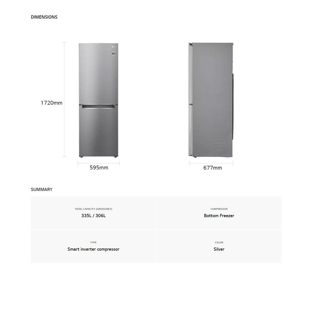 LG 335L 2 Doors Bottom Mount Smart Inverter Refrigerator  GC-B369NLRM | Multi Air Flow | Moist Balance Crisper | Smart Diagnosis | Refrigerator with 1 Year Warranty