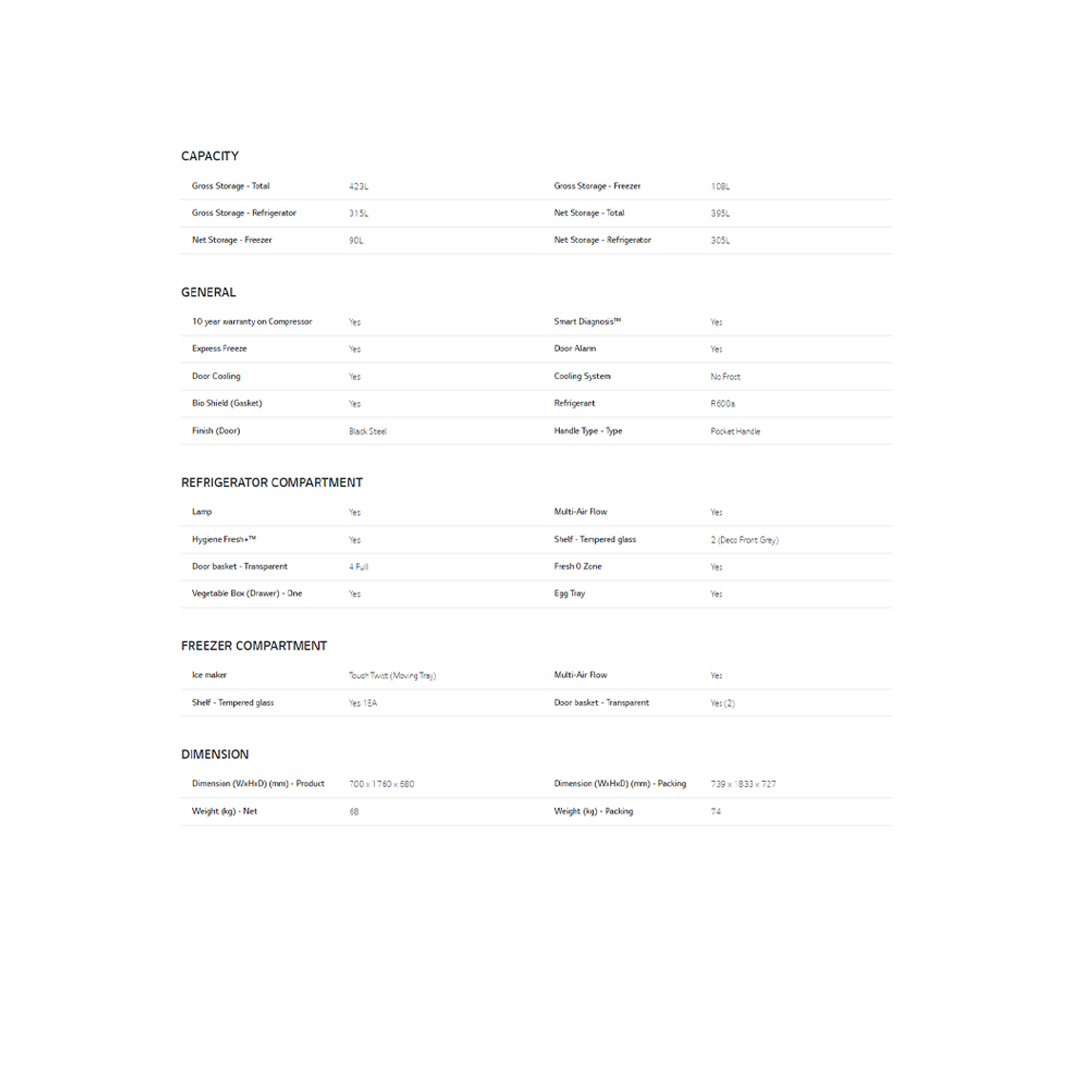 LG 423L 2 Doors Top Mount Smart Inverter Refrigerator GN-B392PXBK | Hygiene Fresh+™ | Fresh 0 Zone | Smart Diagnosis™ | Refrigerator with 1 Year Warranty