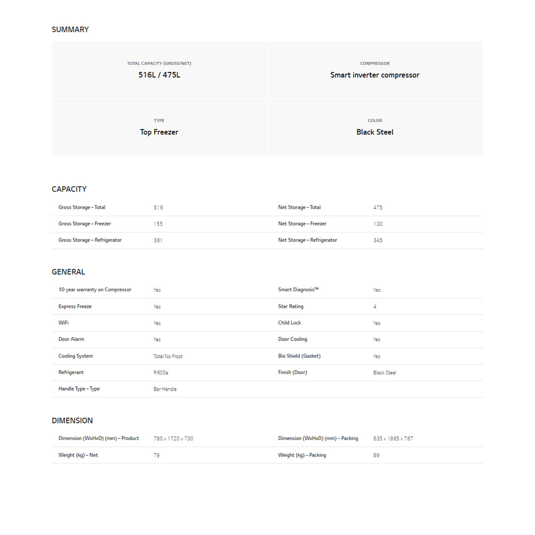 LG 516L 2 Doors Top Mount Smart Inverter Refrigerator GN-H602HXHM | Fresh 0 Zone | Touch LED Display | ThinQ | Refrigerator with 1 Year Warranty