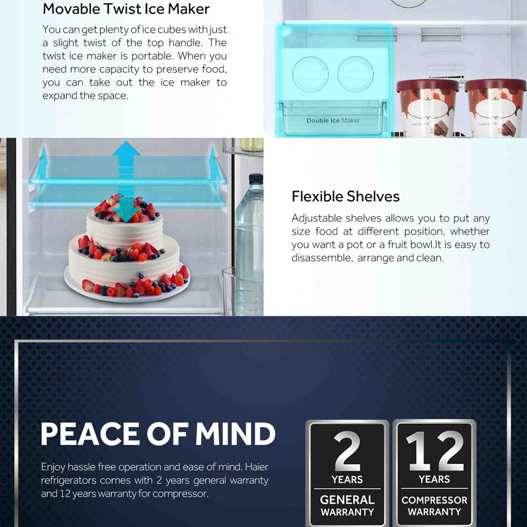 HAIER 458L 2 Doors Top Mount Twin Inverter Refrigerator HRF-458IHM | Chiller Box | Multi Air Flow | No Frost | Egg Tray | Door Pocket | Twist Ice Maker | DEO Fresh | Refrigerator with 2 Year Warranty