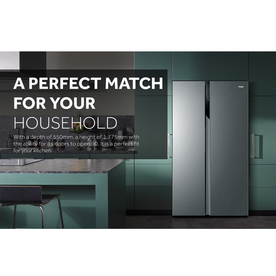 HAIER 569L Side By Side Twin Inverter Refrigerator HSR3918FNPG | No Frost | Touch LED | Door Pocket | Ice Maker | Humidity Control | Refrigerators with 2 Year Warranty