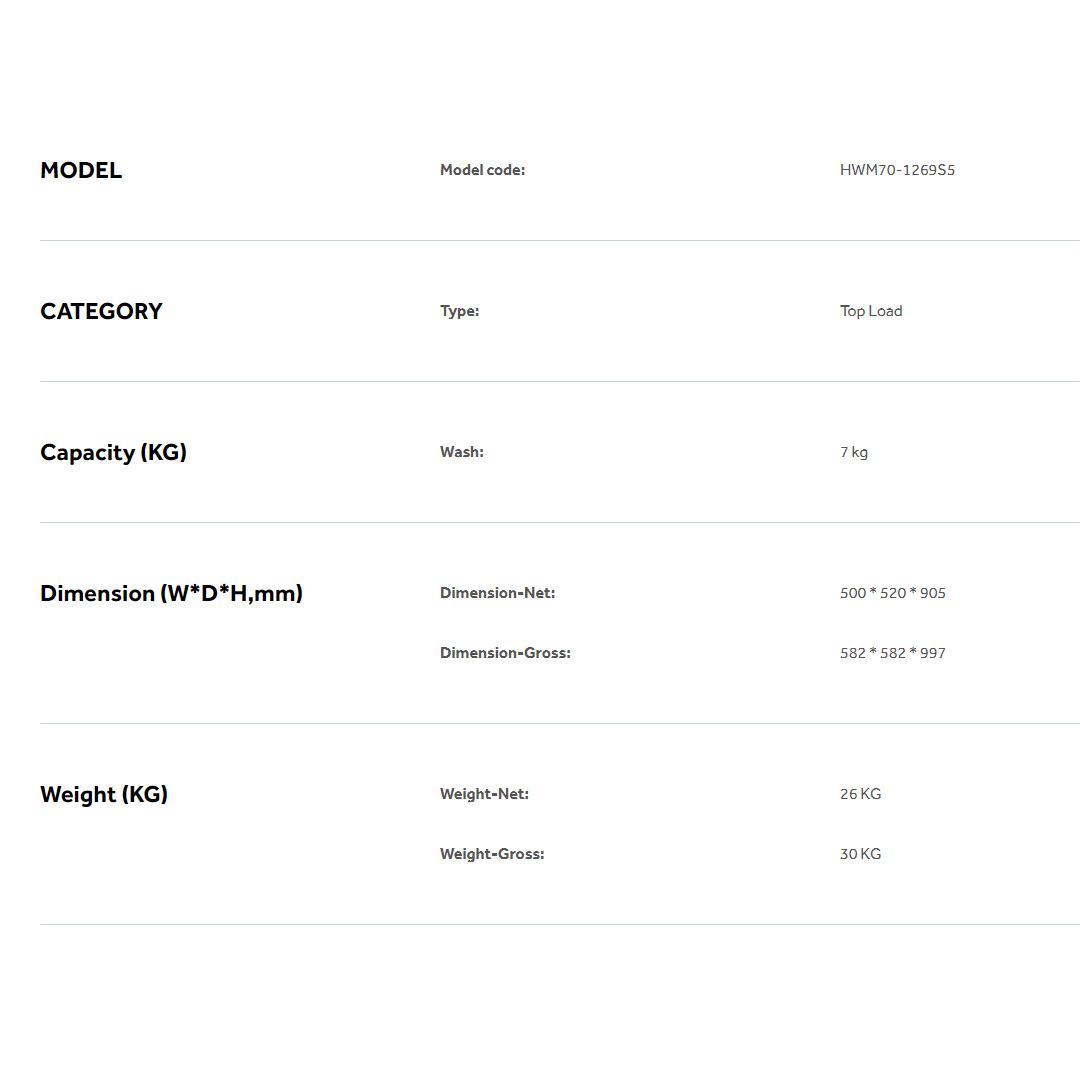 HAIER 7KG Top Load Washing Machine HWM70-1269S5 | Pillow Drum | Dispenser | Tub Dry | Quick Wash | Auto Restart |  Washing Machine with 2 Year Warranty