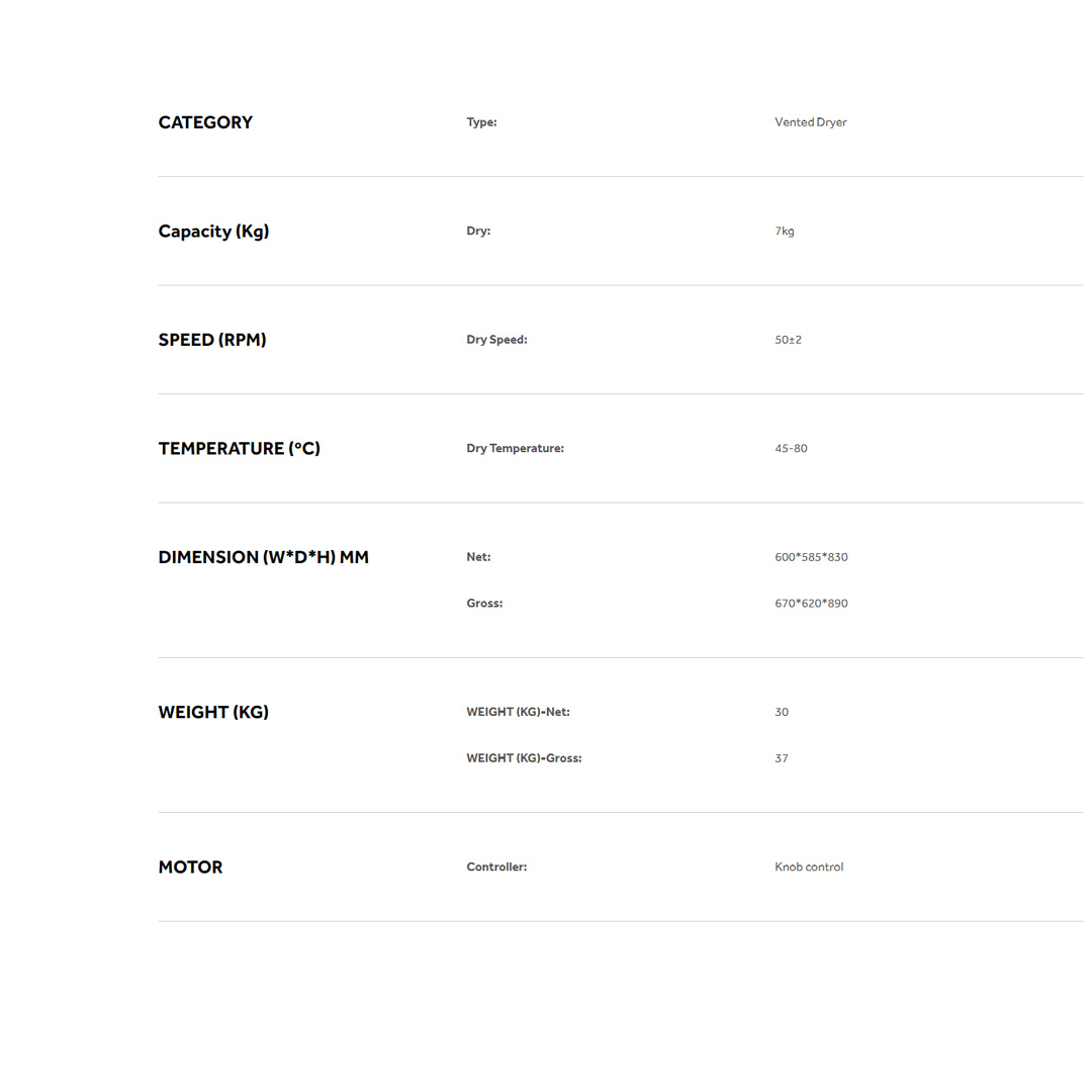 HAIER 7KG Vented Dryer HDV70E1 | Eliminate Bacteria | Sensor Dry | Knob control | Child Lock | Dryer with 2 Year Warranty