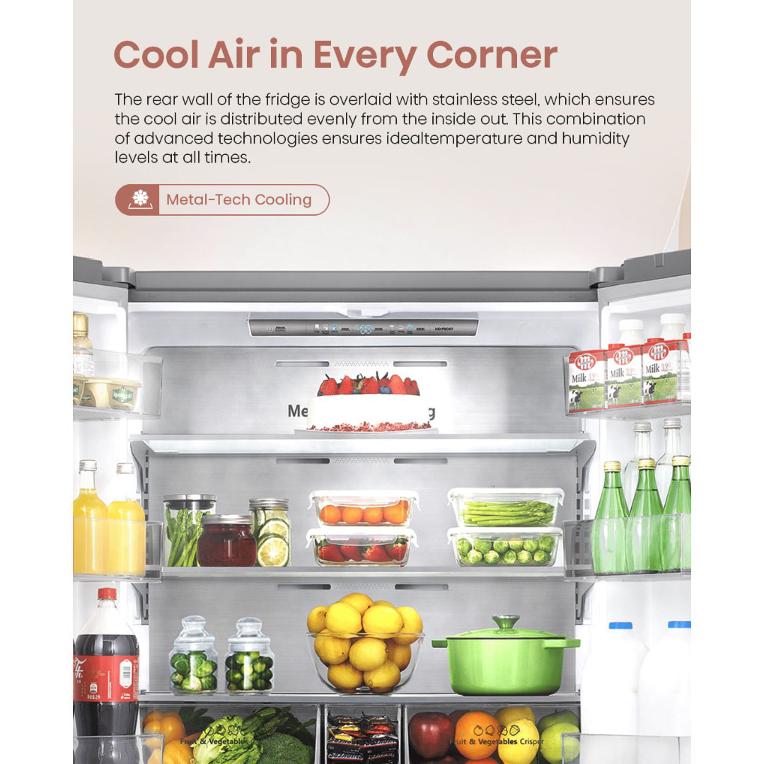 HISENSE 720L Four Doors Inverter Refrigerator RQ768N4AW-KU | Triple Zone | Metal-Tech Cooling | Metal Glide Drawer | Led Lighting | Refrigerator with 3 Years Warranty