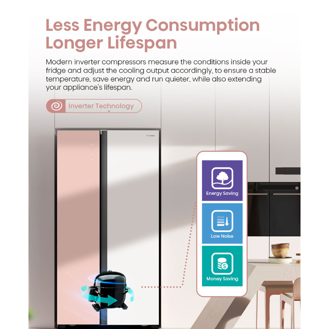 HISENSE 620L Side by Side Inverter Refrigerator RS688N4AW-PU | Deodorizing Filter | Electronic Touch Control | Led Lighting | Refrigerator with 3 Years Warranty