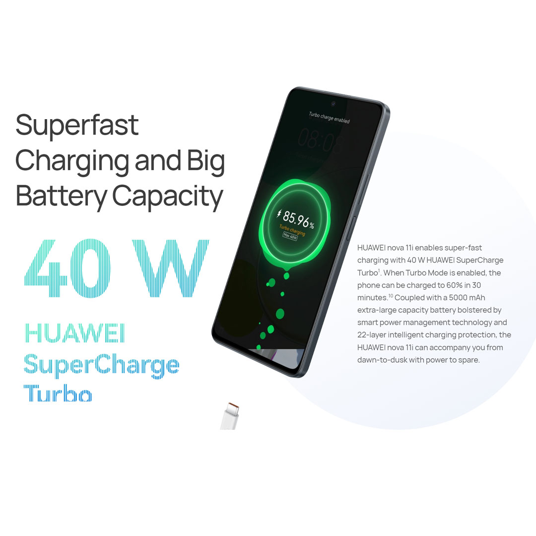 Huawei nova 11i | 8GB+256GB | 6.8" HUAWEi FullView Display | 48MP High-Res Photography | 16MP Selfie Camera | 5000 mAh Big Battery | 40W HUAWEI SuperCharge Turbo | 88db Big Volume | Smartphone with 1 Year Warranty
