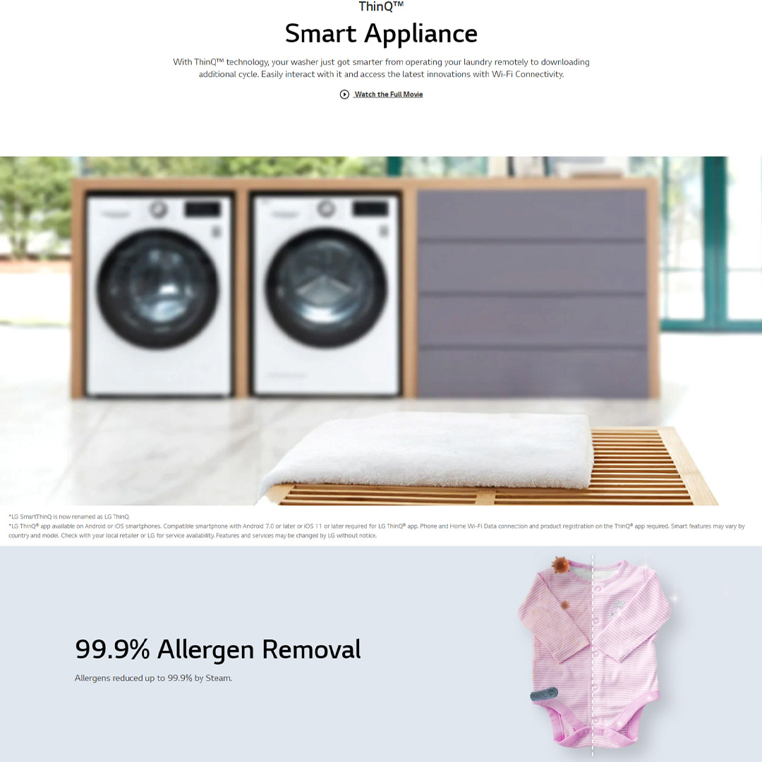 LG 10.5KG Front Load Washer with AI Direct Drive and Steam FV1450S4W | 6 Motion | Smart Diagnosis | Wifi | Tub Clean | Easy Care | Silent Wash | Smart Appliance | Loa Washer with 1 Year Warranty