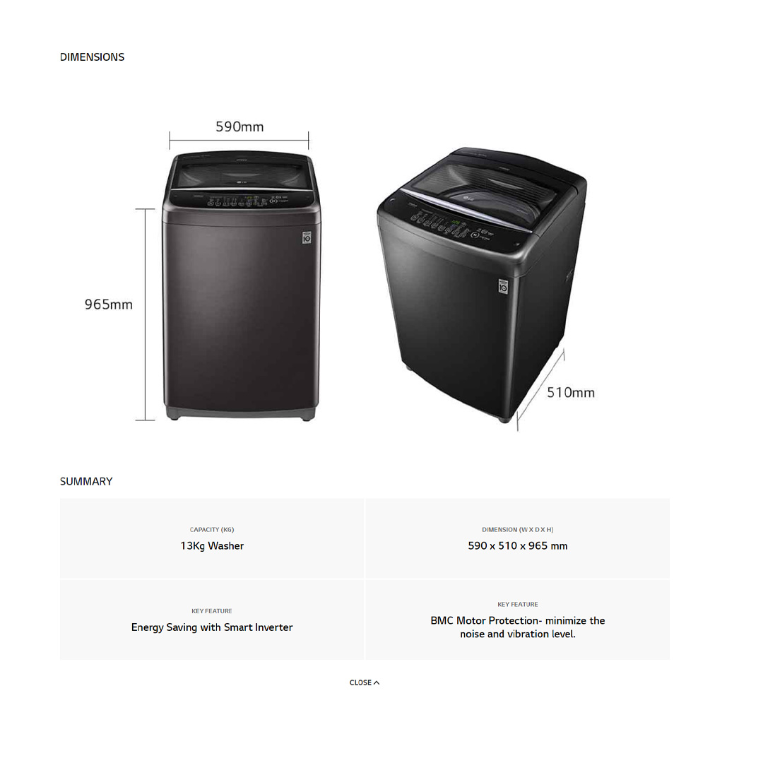 LG 13KG Top Load Washer with Smart Inverter Middle T2313VSABE | TurboDrum | Smart Diagnosis | Extra Clean | Quick Wash | Energy Saving | Load Washer with 1 Year Warranty